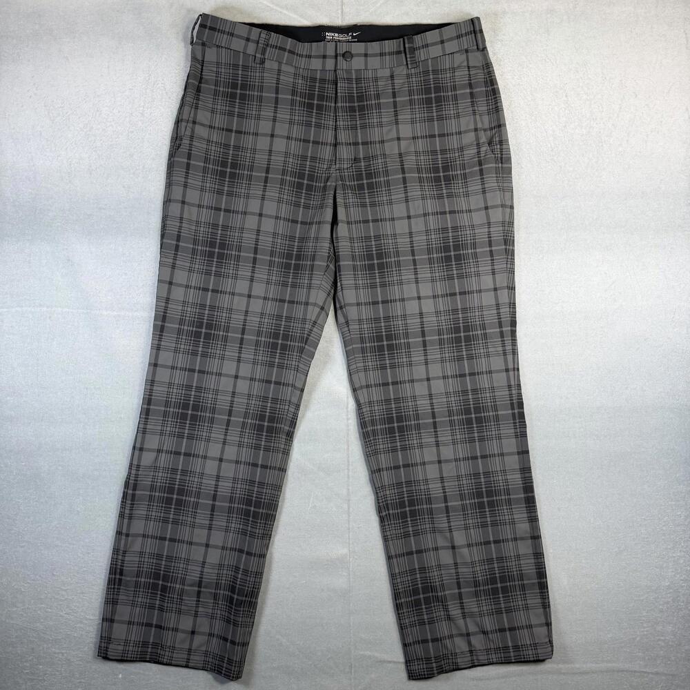 Nike Golf Tour Performance Pants Mens 34x28* Gray Plaid Tech Dri Fit Straight